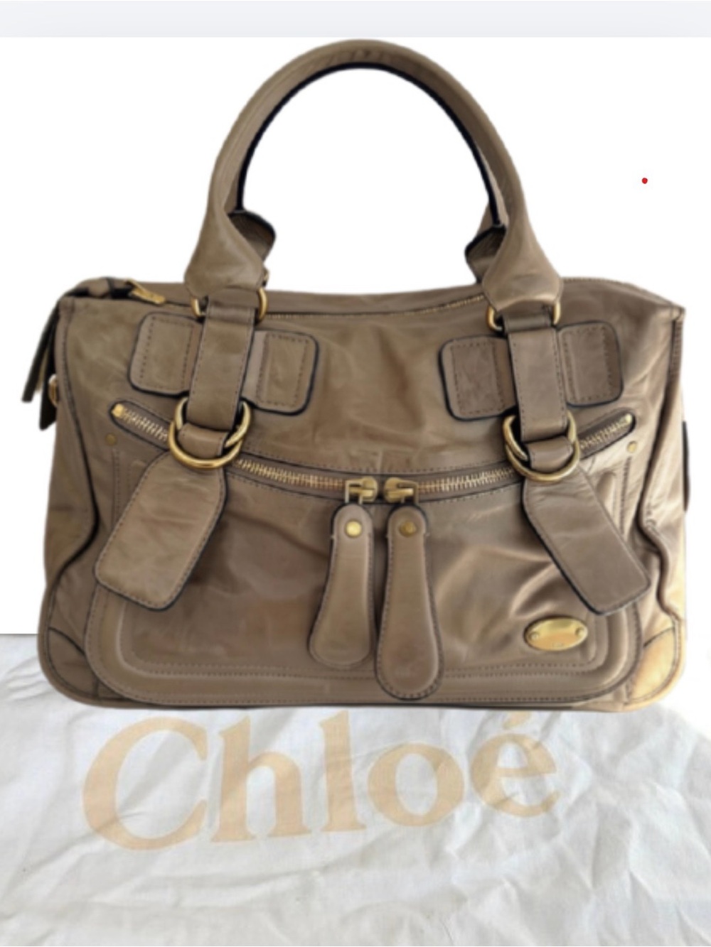 Authentic Chloe Bay Vintage Taupe Leather Satchel Bag, Neutral Beige Carryall